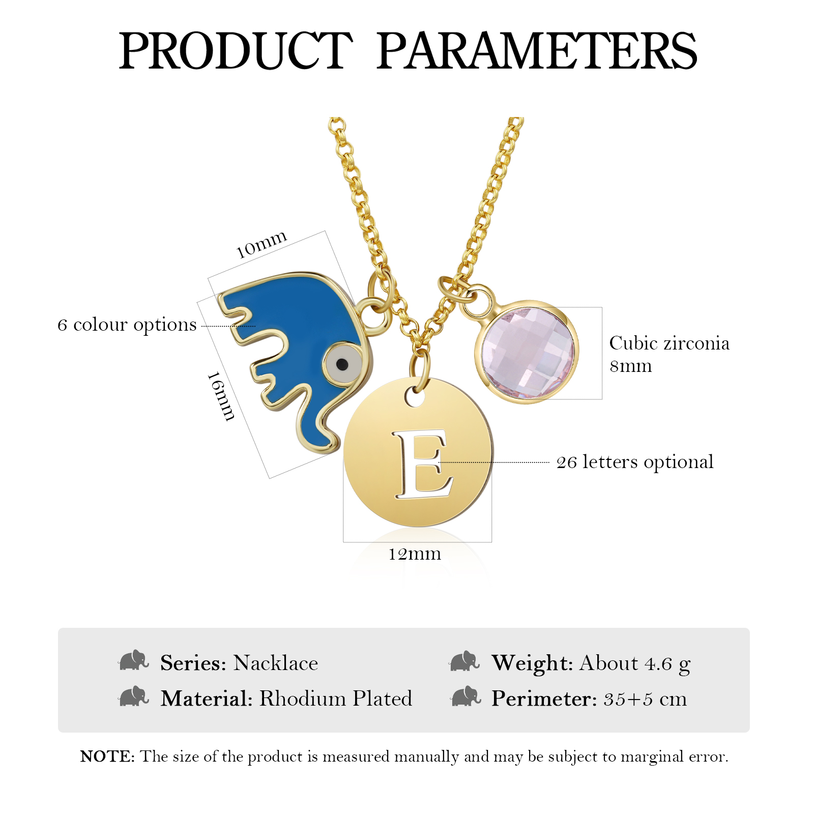 Back To School Personalised Elephant Necklace Custom Birthstone and Initial Necklace-Jessemade AU