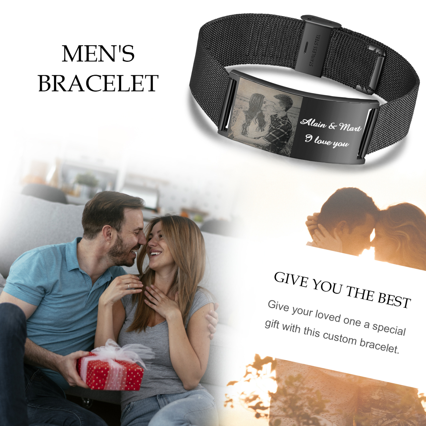Personalised Watchband Bracelet Custom Photo Initial ID Bar Men's Bracelet Bangle Gifts For Him-Jessemade AU
