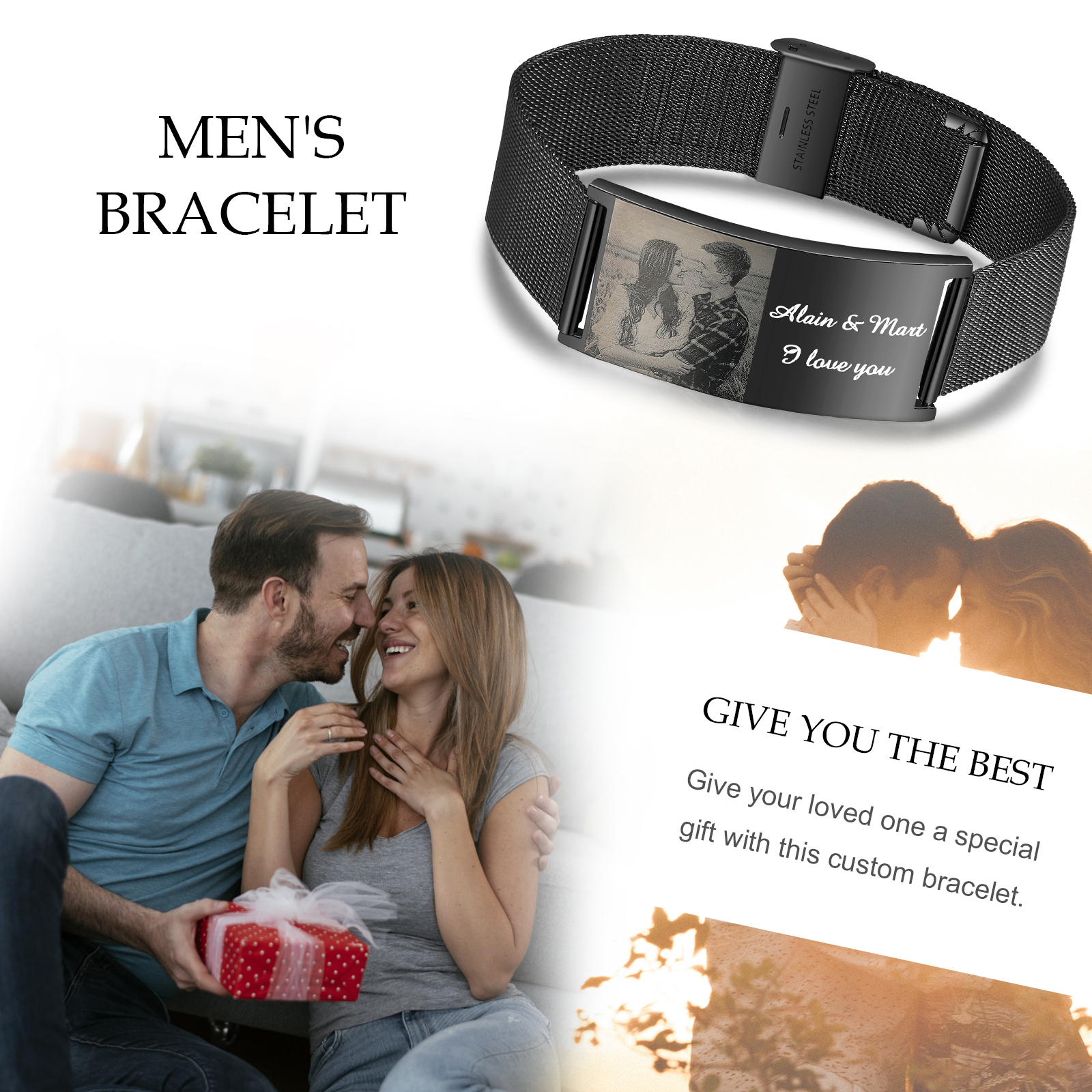 Personalised Watchband Bracelet Custom Photo Initial ID Bar Men's Bracelet Bangle Gifts For Him-Jessemade AU