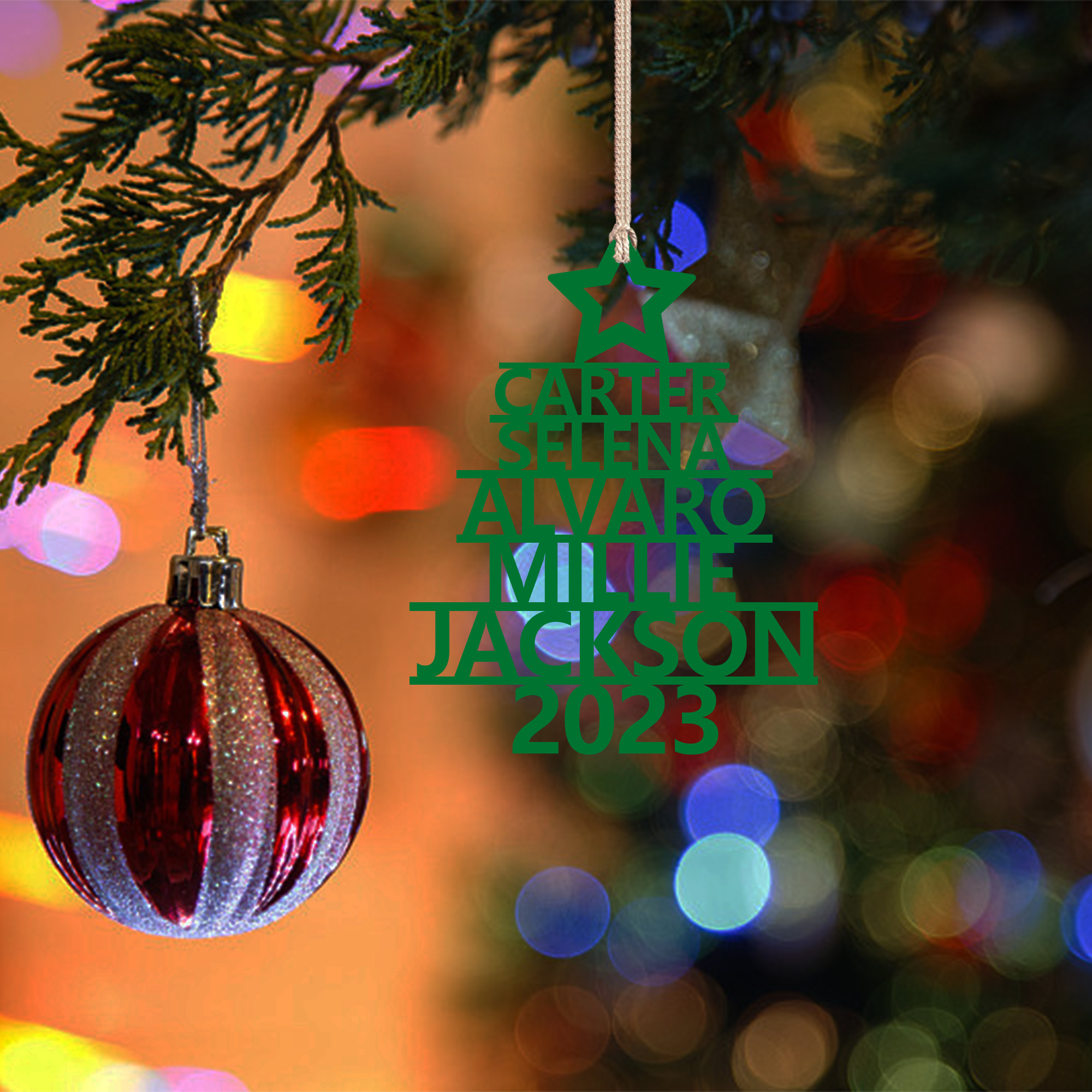 5 Names - Personalised Christmas Tree Ornaments Customised Name Xmas Wooden Decor Gifts for Family Friends-Jessemade AU