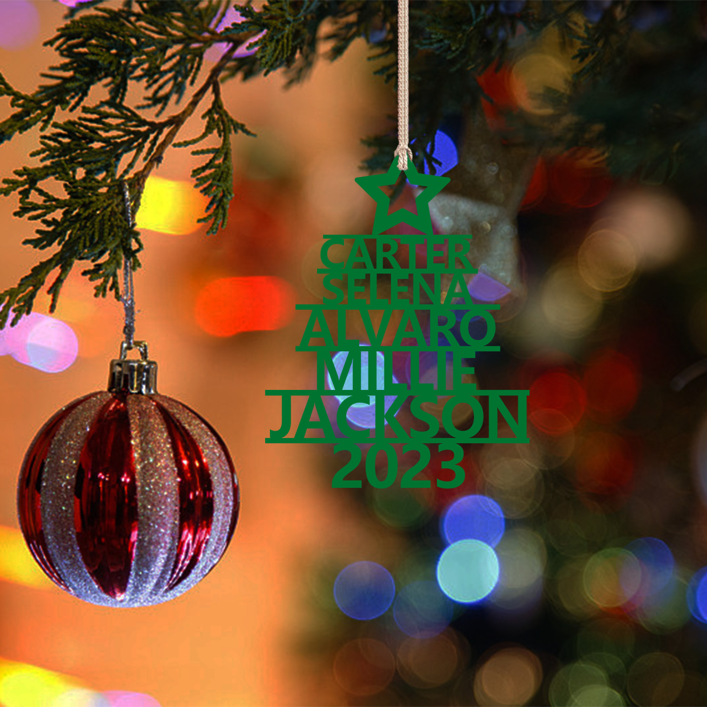 5 Names - Personalised Christmas Tree Ornaments Customised Name Xmas Wooden Decor Gifts for Family Friends-Jessemade AU