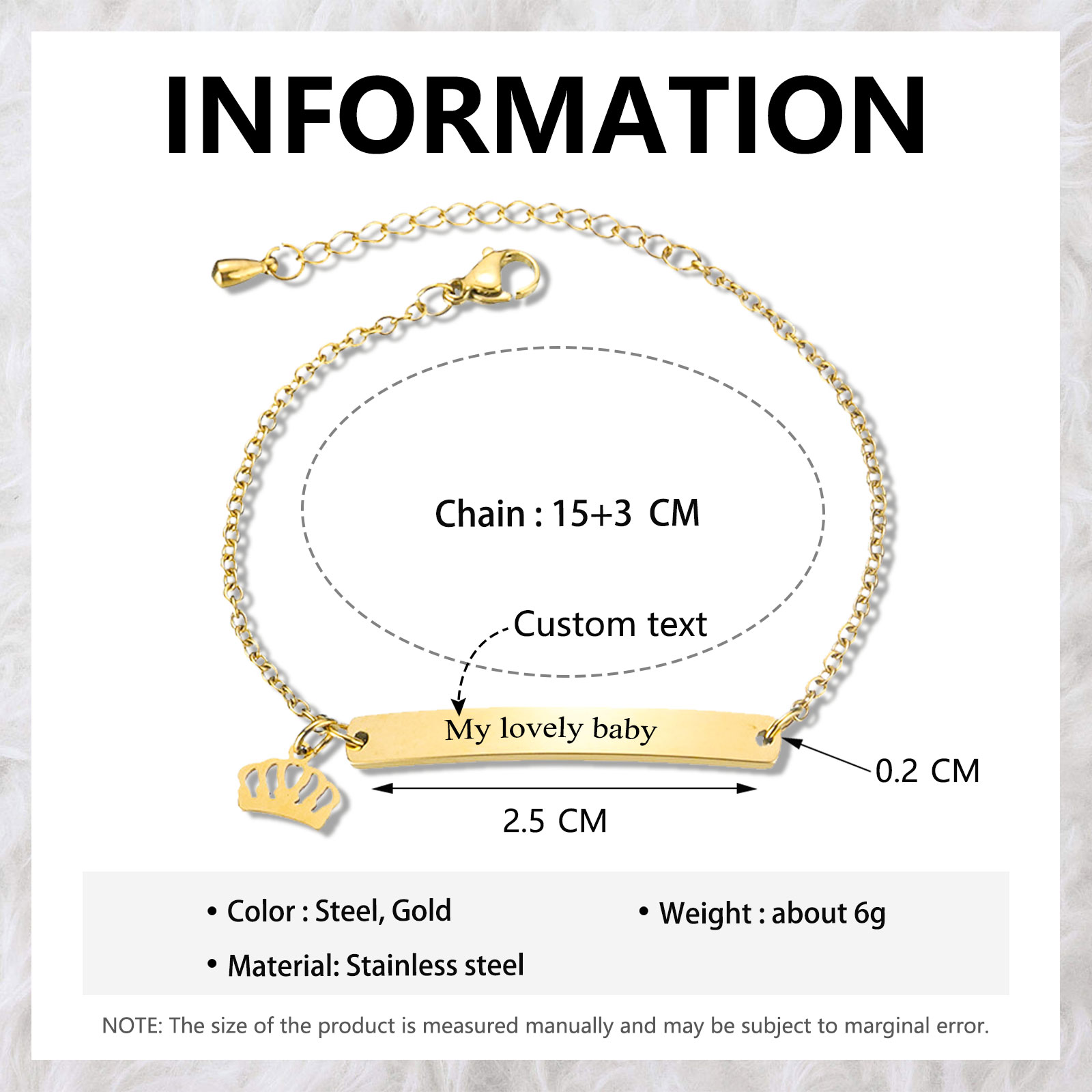 Custom 1 Name Bracelet Personalised Crown Bracelet Love Gifts For Her-Jessemade AU