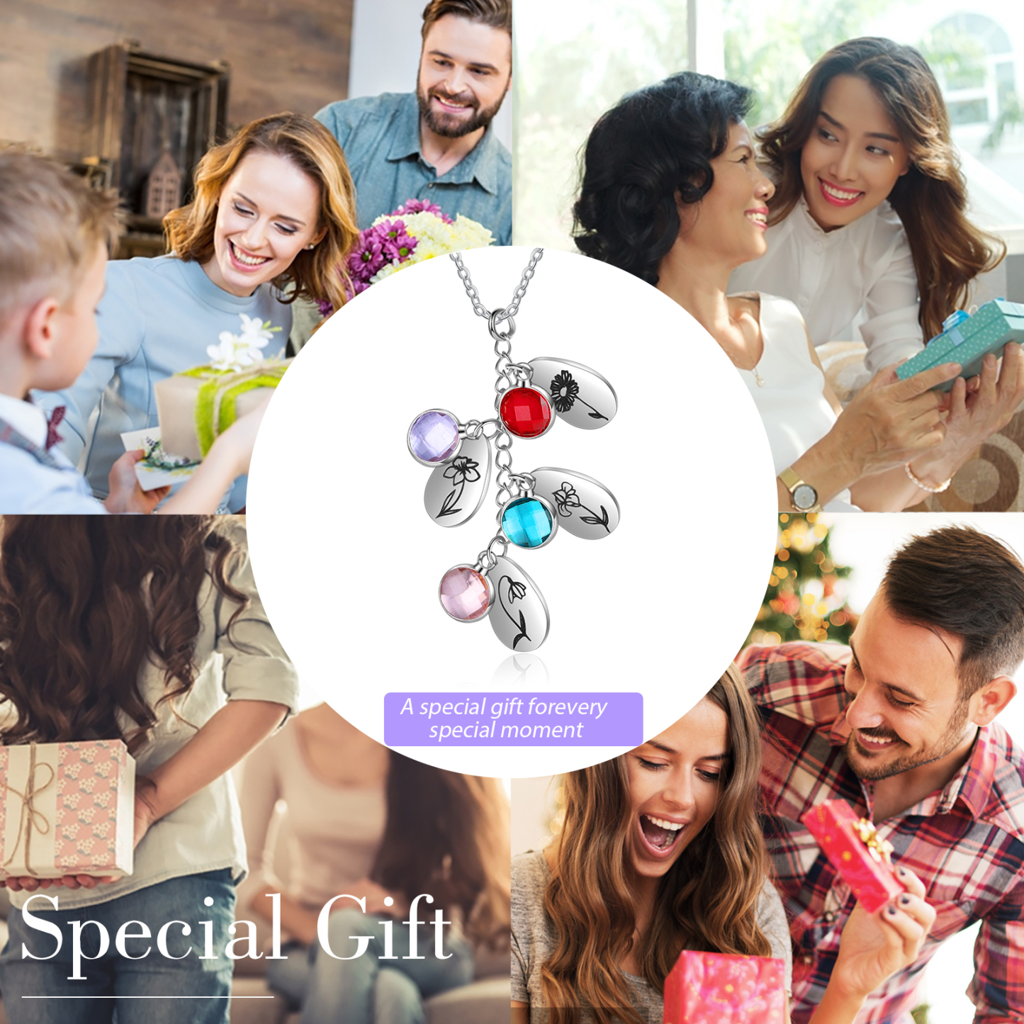 Personalised BirthFlowers Necklace With 4 Birthstones Best Gift For Women-Jessemade AU