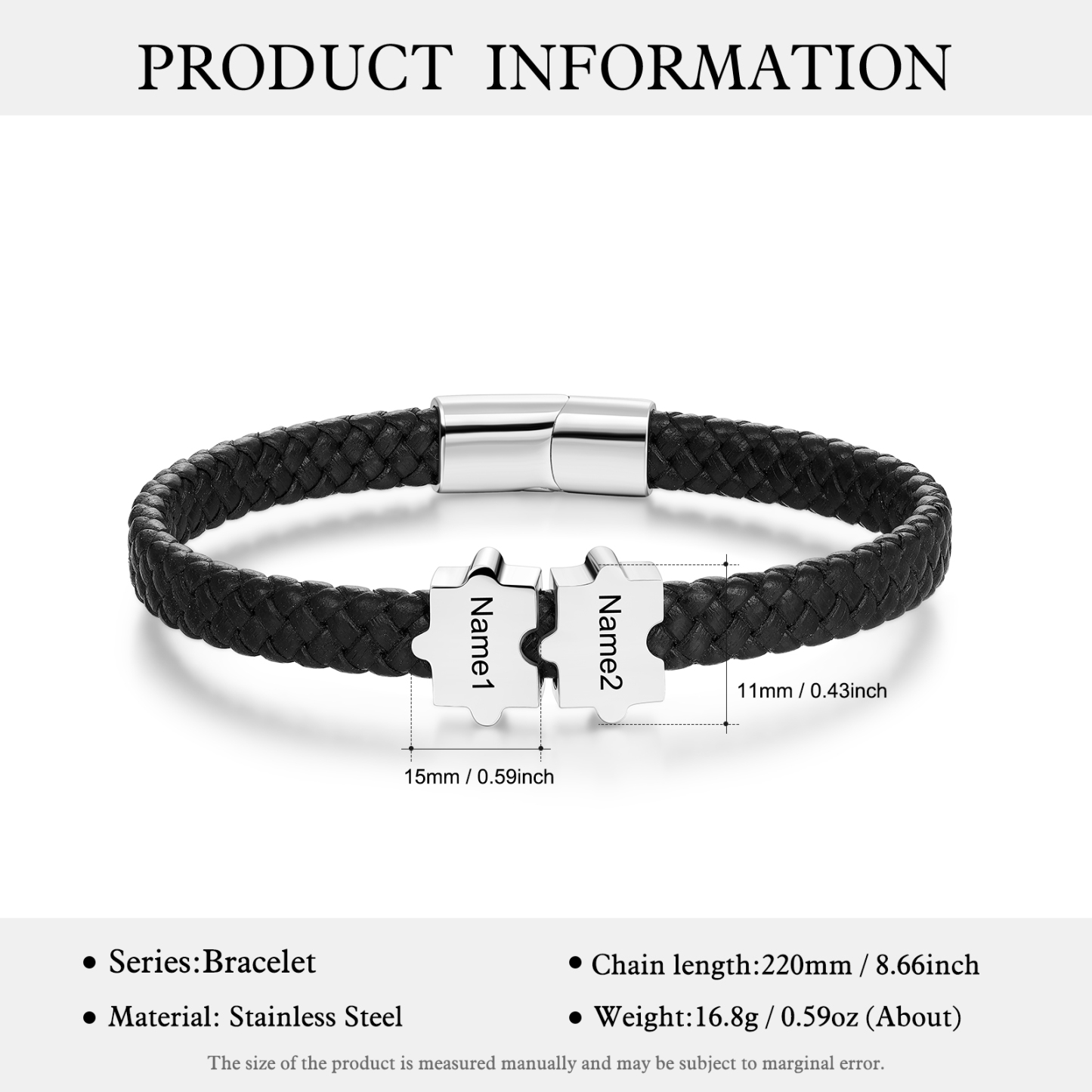 Custom Family Puzzle Bracelet Engrave 2 Names Leather Bracelet For Father-Jessemade AU