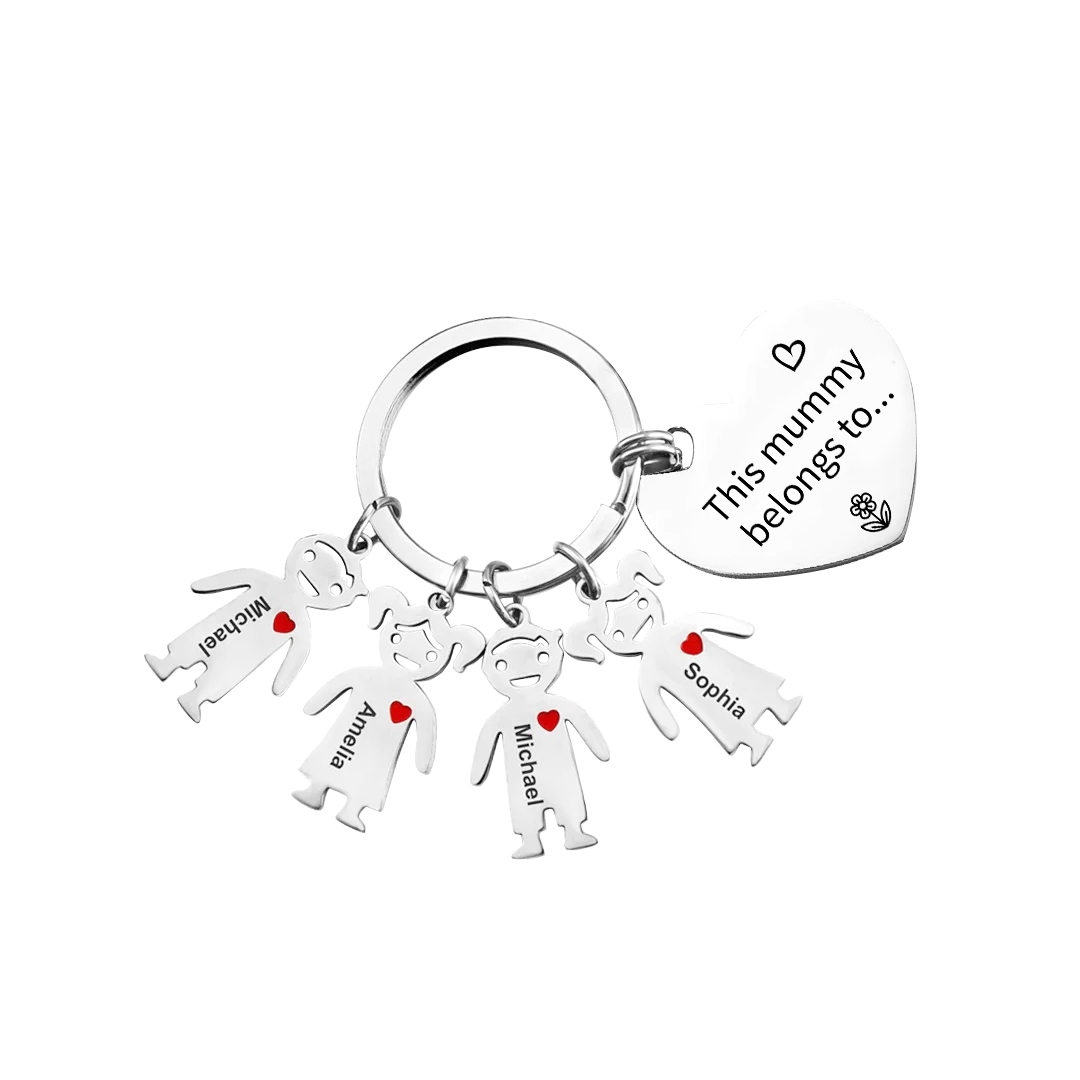 Personalised Heart Keychain With 4 Kid Charms "This Mummy Belongs to" Mother's Day Gifts For Mum