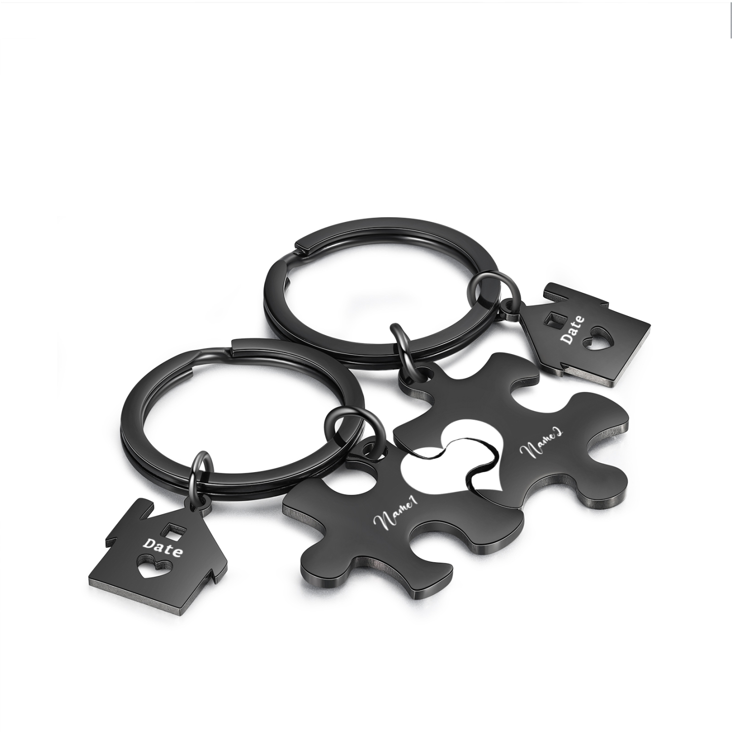 2 PCS Couple Keychain Set Custom 2 Names & Date Keyring Puzzle Keychain Valentine's Day Personalised Gift for Him/Her-Jessemade AU