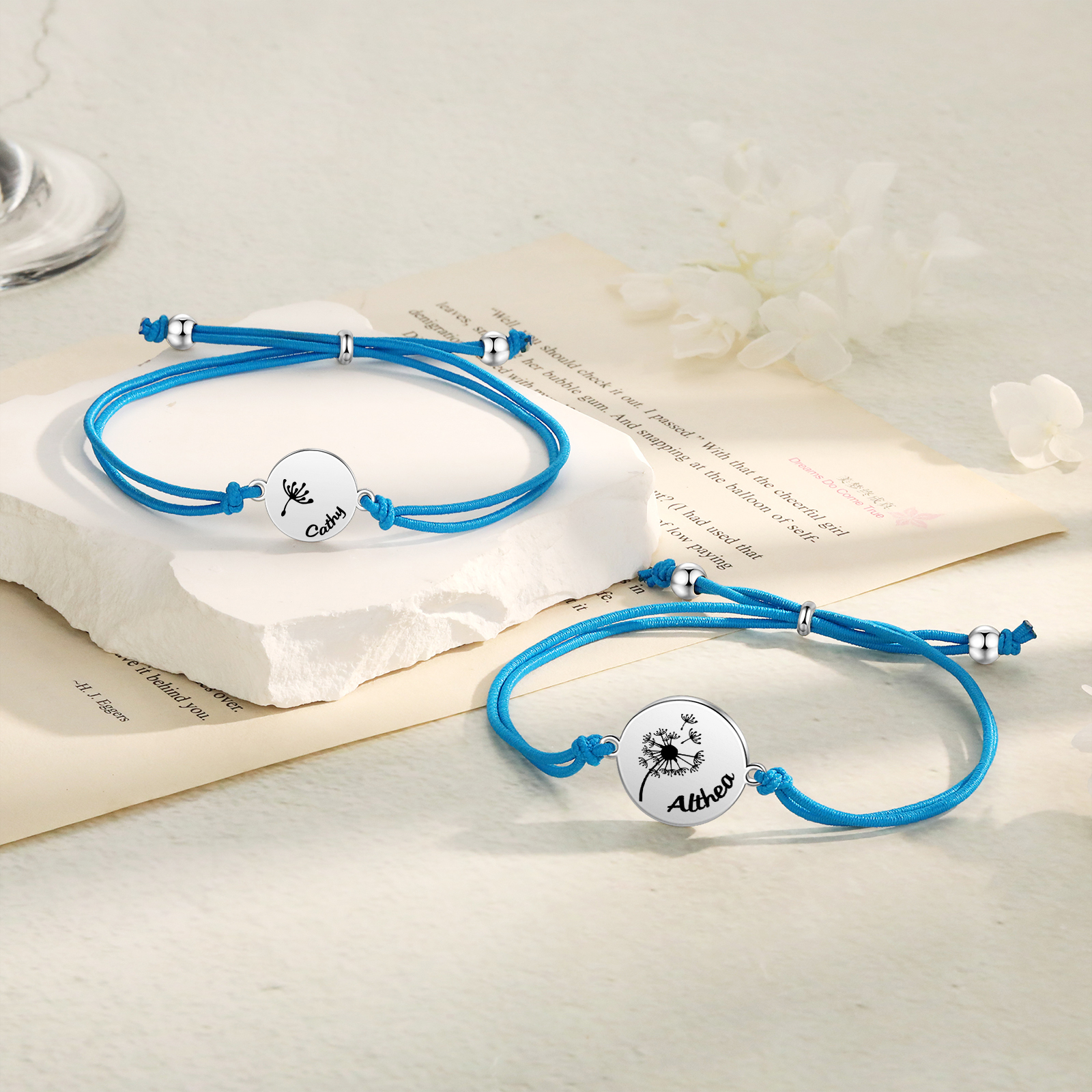 2 Pcs Dandelion Bracelet Set Custom 2 Names Adjustable Bracelets Back to School Gifts for Daughter-Jessemade AU