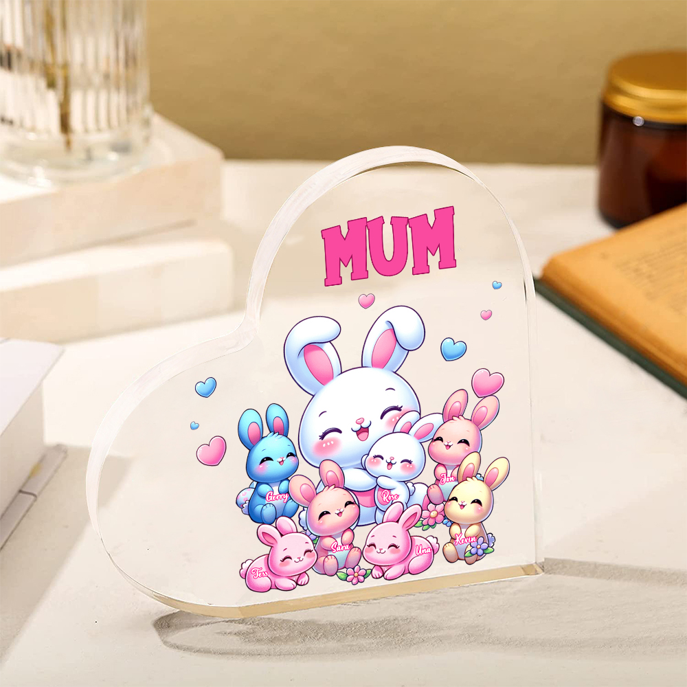 Personalised Text Acrylic Heart Keepsake Custom 7 Names Ornament Bunny Family Gifts For Mother/Grandma-Jessemade AU