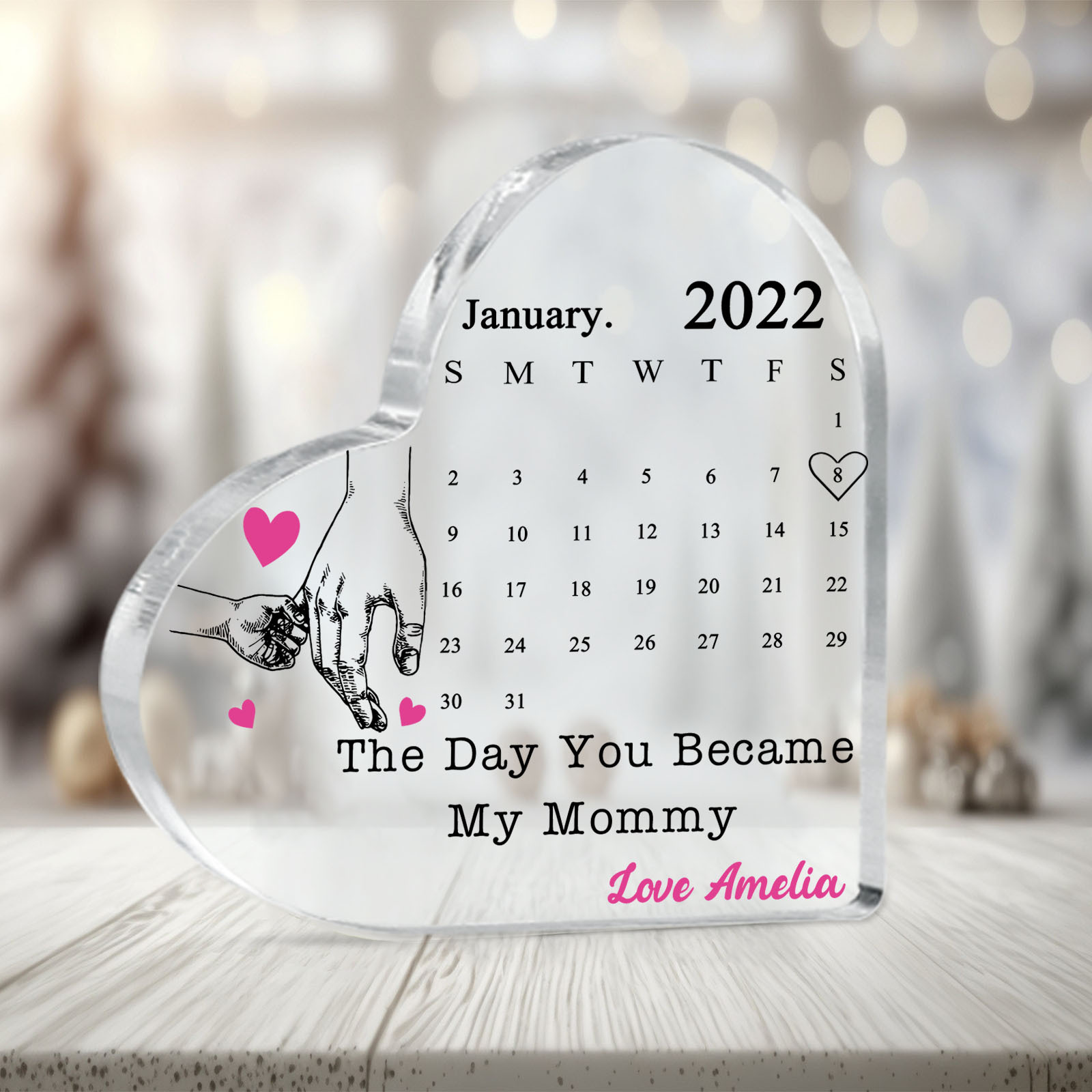 Personalised Acrylic Heart Keepsake Custom Date & Text Calendar Ornaments Hand In Hand - The Day You Became My Mommy/Mummy-Jessemade AU
