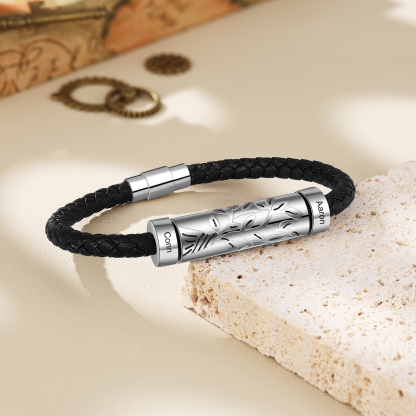 Personalised Men Leather Braided Bracelet Custom 2 Names Bracelet For Him-Jessemade AU