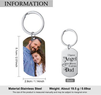 Memorial Dad Keychain Custom 1 Photo Keychain Memorial Gift - I have Angel in Heaven I call him Dad-Jessemade AU