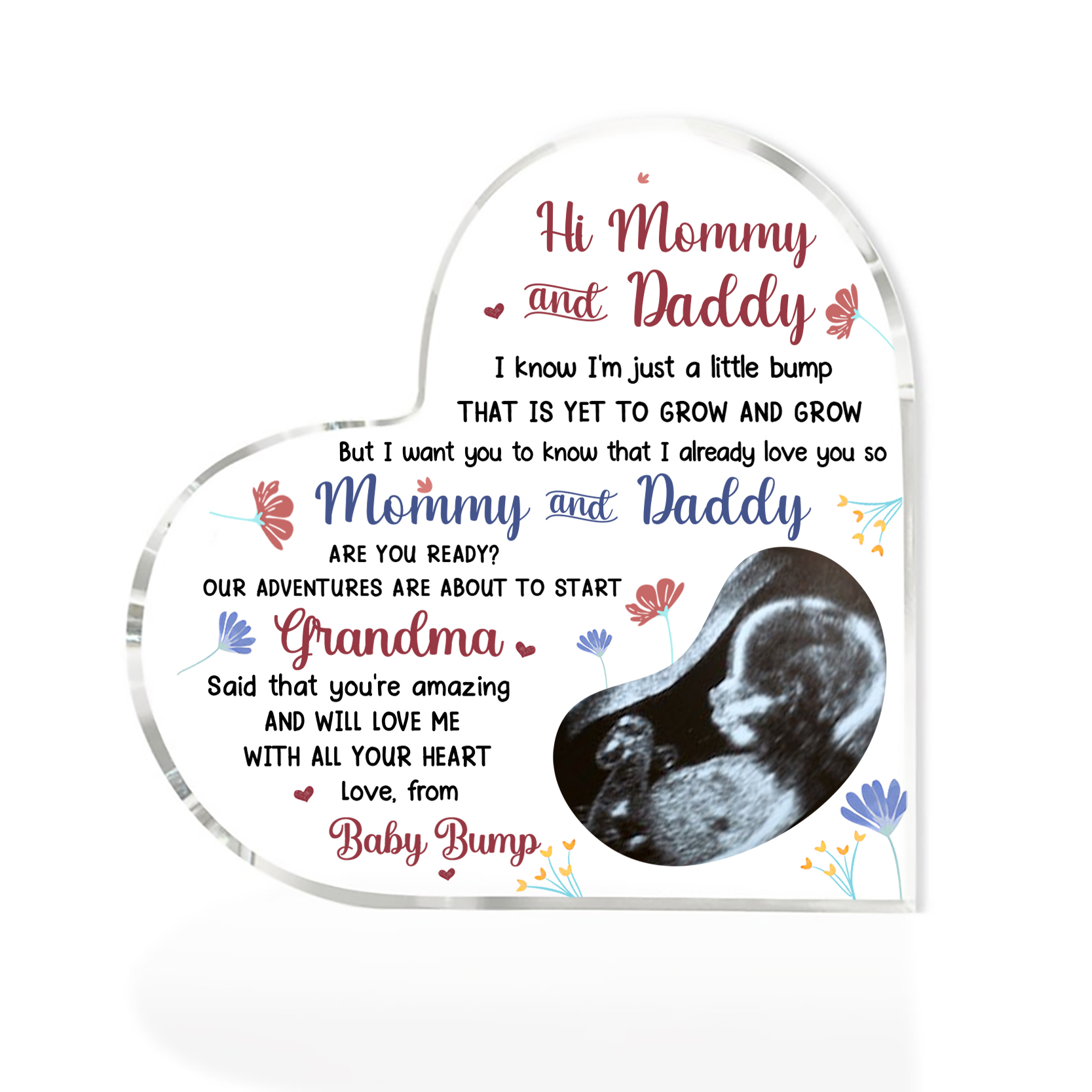 Personalised Photo Acrylic Heart Keepsake Ornaments Gifts for Mummy/Mommy/Daddy -  I Know I'm Just a Little Bump That Is Yet to Grow and Grow-Jessemade AU