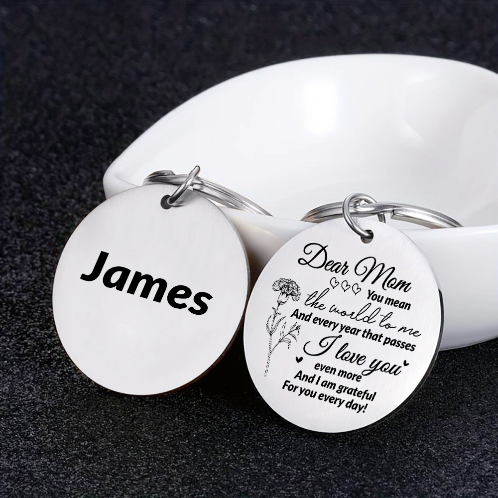 Personalised Text Keychain Circle Pendant Carnation Keychain Gift for Mum/Mom - You Mean The World To Me -Jessemade AU