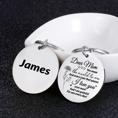 Personalised Text Keychain Circle Pendant Carnation Keychain Gift for Mum/Mom - You Mean The World To Me -Jessemade AU