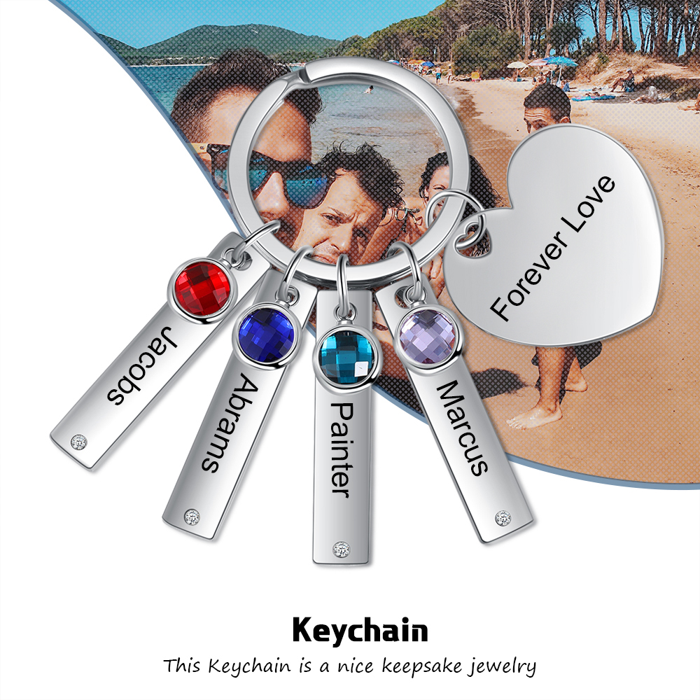 Personalised Birthstone Keychain Engraved 4 Names Keychain Gifts For Her-Jessemade AU
