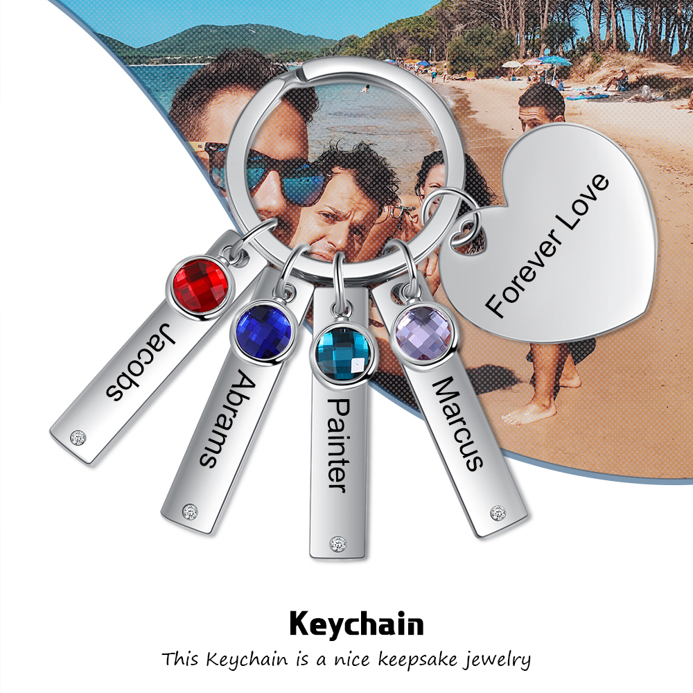 Personalised Birthstone Keychain Engraved 4 Names Keychain Gifts For Her-Jessemade AU
