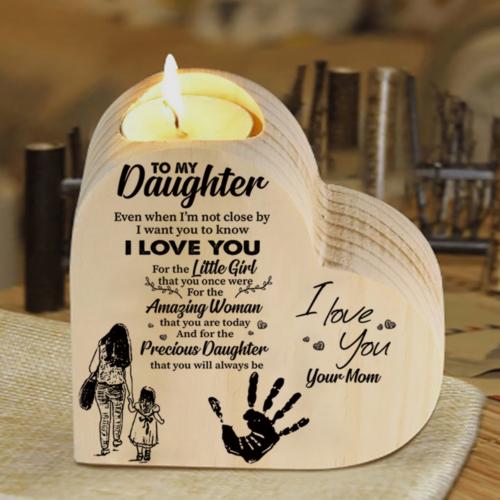 To My Daughter Wooden Heart Candle Holder "I love you"-Jessemade AU
