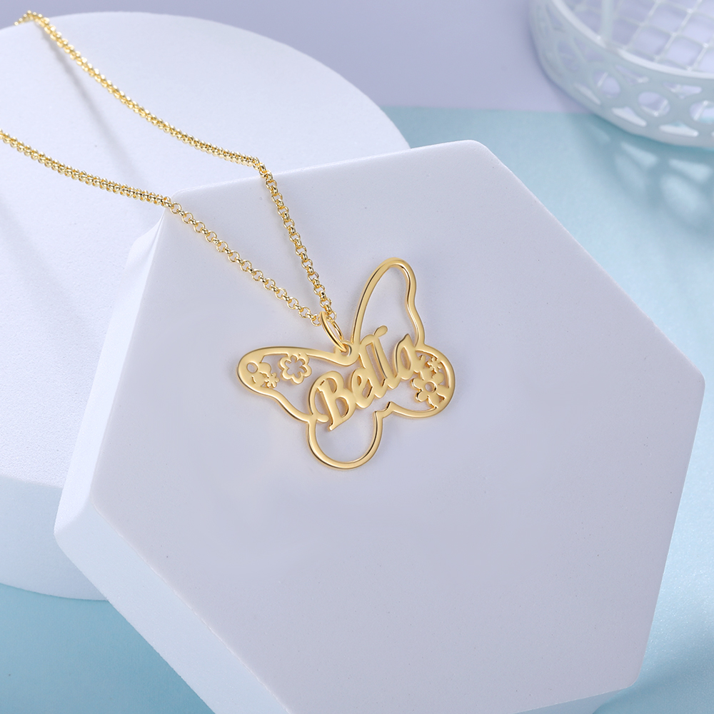 Personalised Butterfly Necklace Custom 1 Name Necklace Gift For Women-Jessemade AU