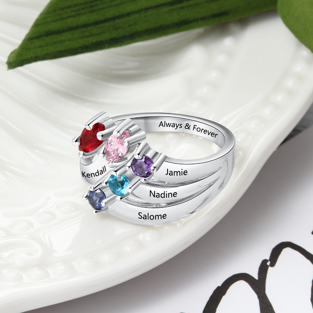 Mother's Day Family Ring Personalised 5 Birthstones Ring With Names Gifts for Her-Jessemade AU