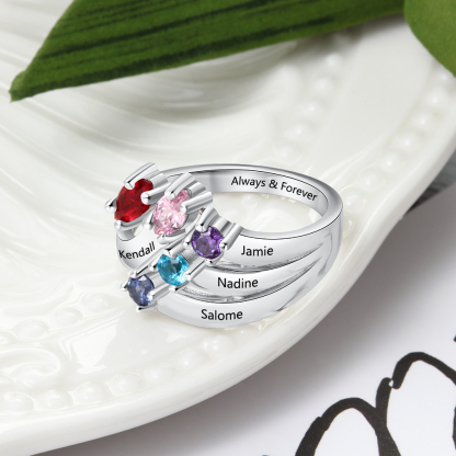 Mother's Day Family Ring Personalised 5 Birthstones Ring With Names Gifts for Her-Jessemade AU