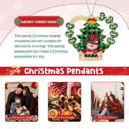 8 Names - Personalised Heart Christmas Tree Ornament Customised Name & Text Acrylic Snowman Hanging Ornaments Gift for Family-Jessemade AU