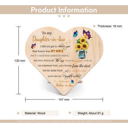 To My Daughter-In-Law You're My Daughter-In-Heart Wooden Heart Keepsake Desktop Ornament-Jessemade AU