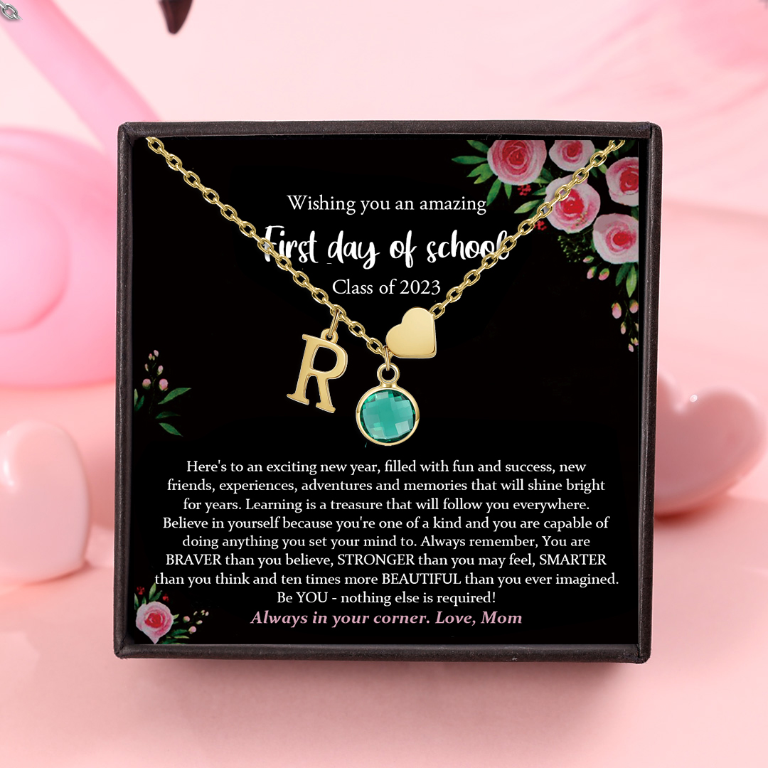 Back To School Personalised Heart Necklace Custom Birthstone and Initial Necklace-Jessemade AU