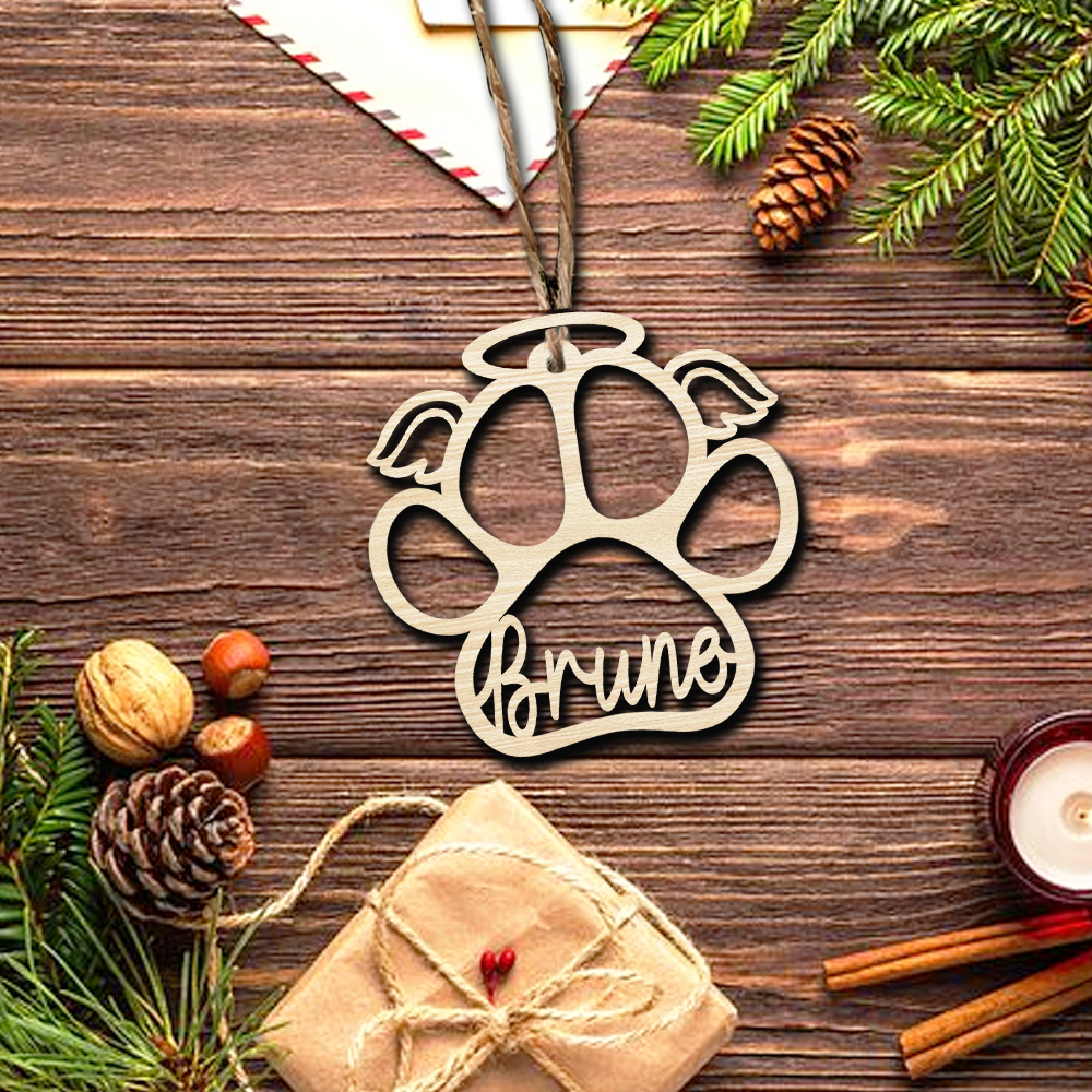 Angel Wings Pet Paw Ornament Personalised Name Wooden Memorial Gifts-Jessemade AU