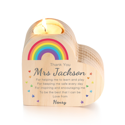 Wooden Candle Holder Custom Text & Name Rainbow Candlestick Teachers' Day Gift For Teacher - Thank You For Helping Me To Learn And Play-Jessemade AU