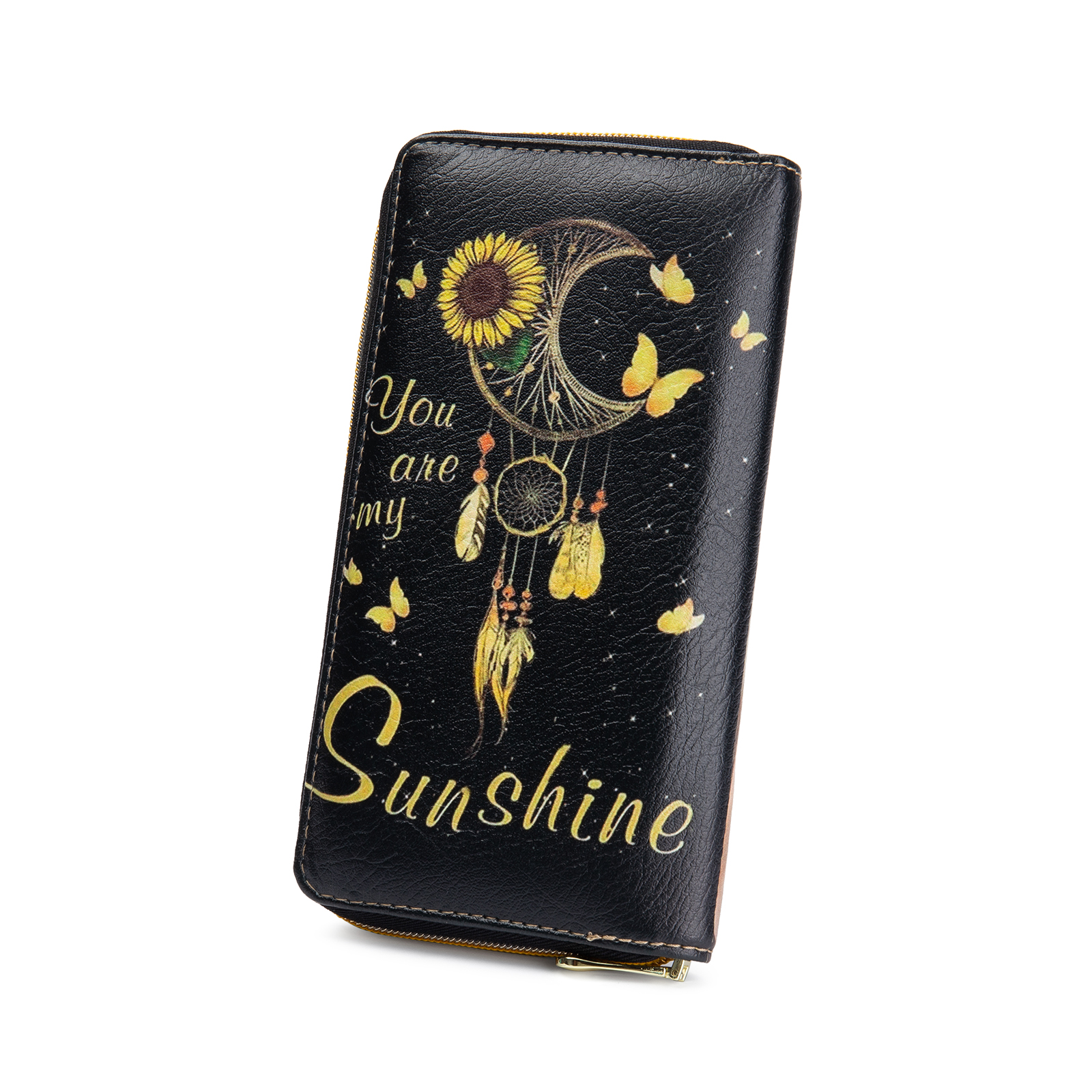 "You are My Sunshine",Personalised Dream Catcher Leather Wallet Engraved 1 Photo Zip Wallet Long Purse Gifts for Her-Jessemade AU