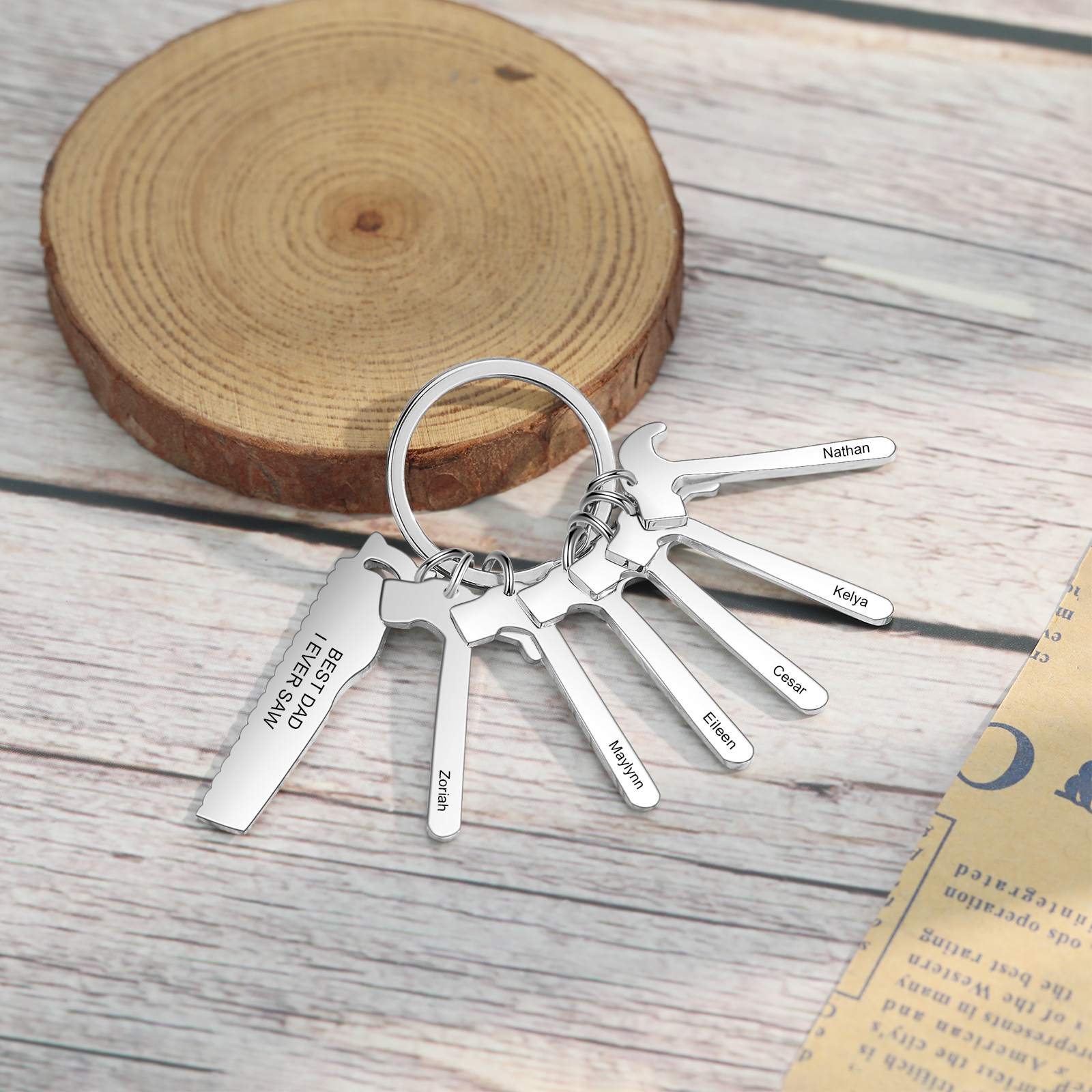 Father's Day Gifts Tool Keychain Personalised 6 Names Stainless Steel Keyring For Him-Jessemade AU