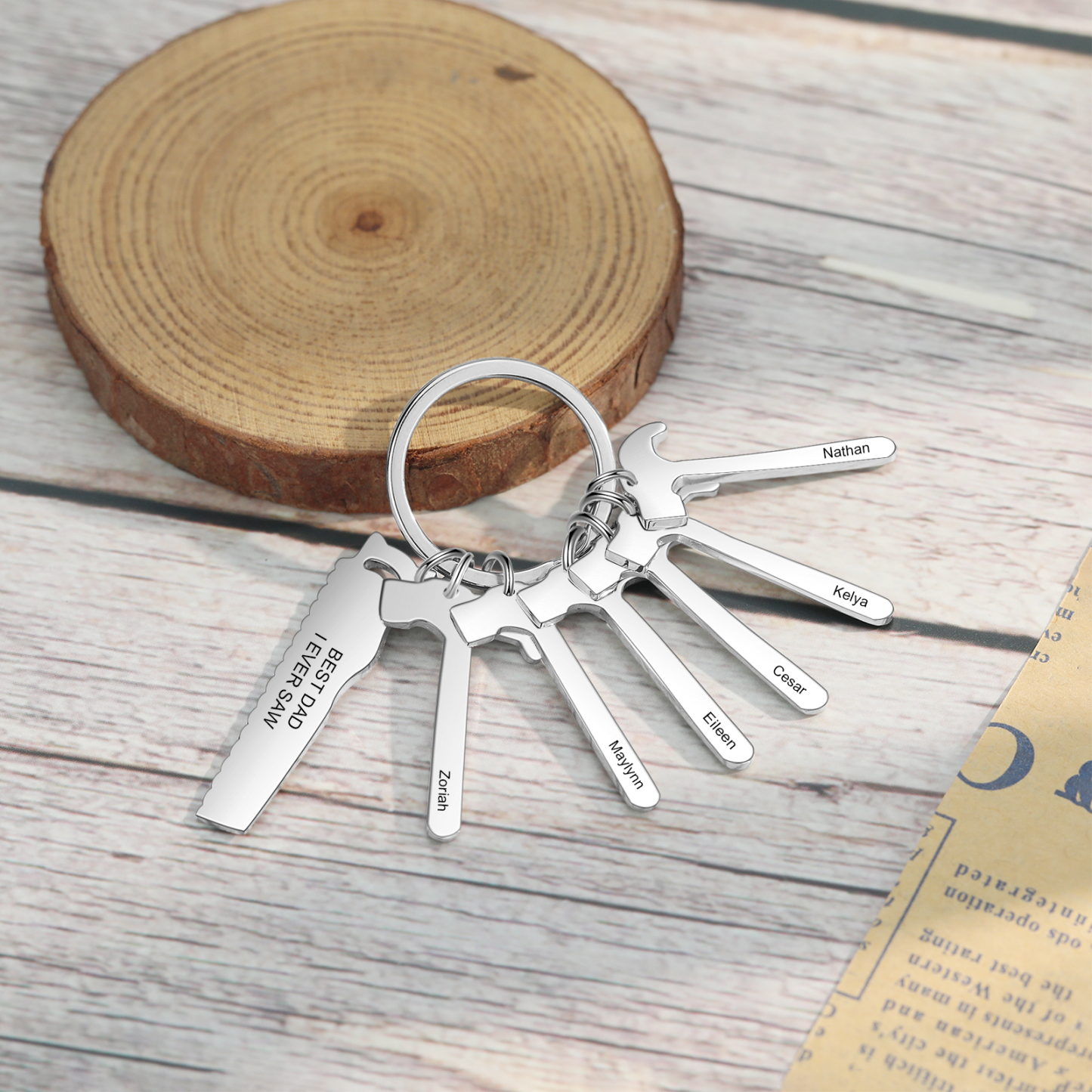 Father's Day Gifts Tool Keychain Personalised 6 Names Stainless Steel Keyring For Him-Jessemade AU