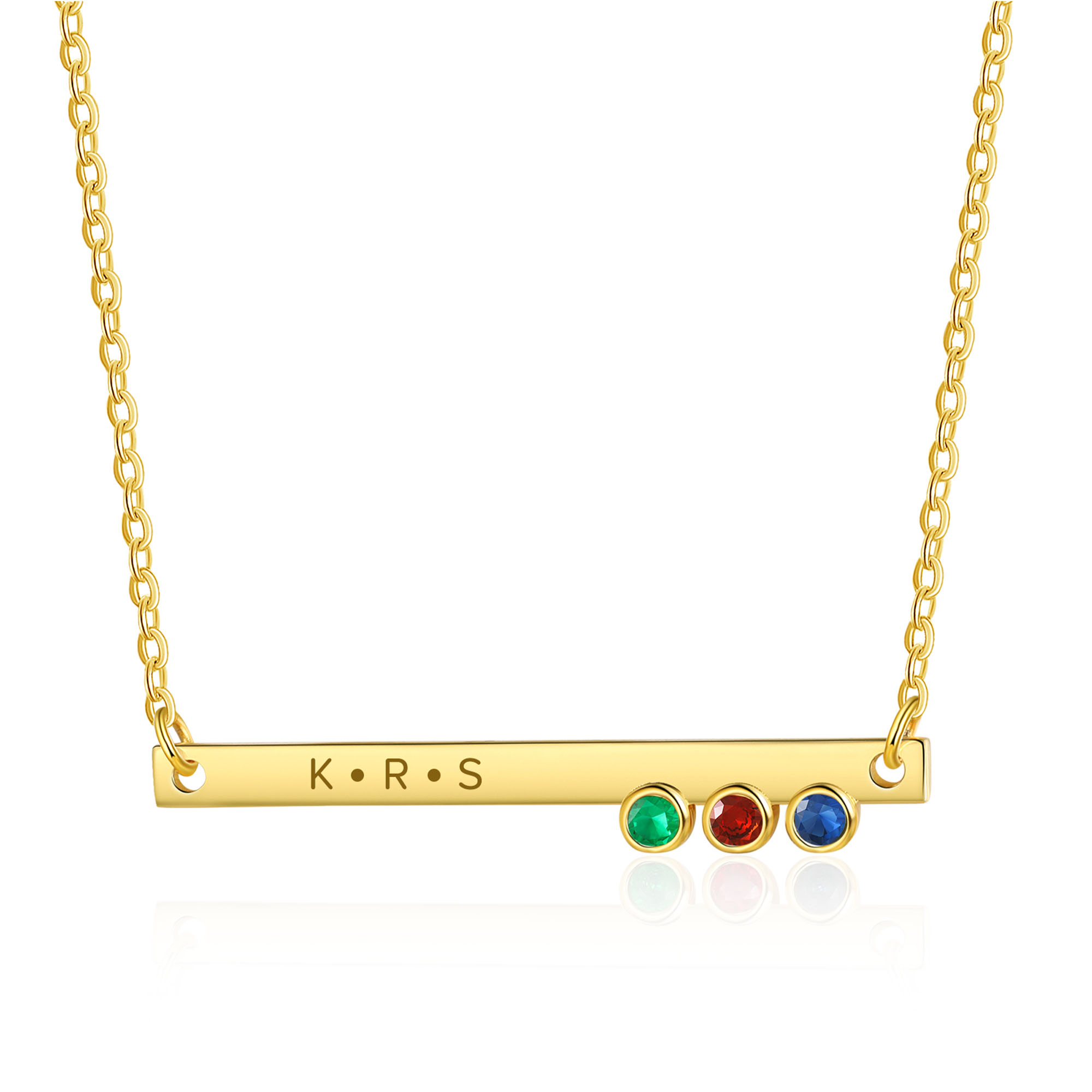 Personalised Bar Necklace Custom 1 Text & 3 Birthstones Necklace Gift for Her-Jessemade AU