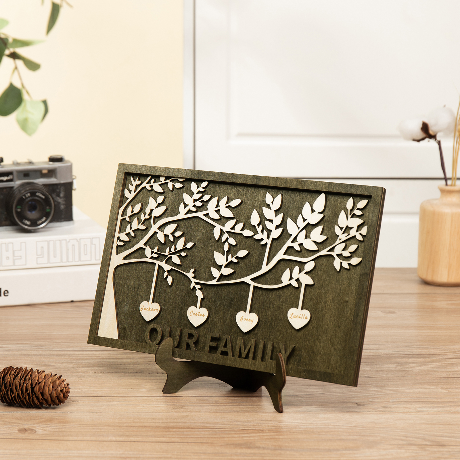 Family Tree Wood Frame Personalised Family Tree Sign Engrave 4 Names Keepsake Gifts-Jessemade AU