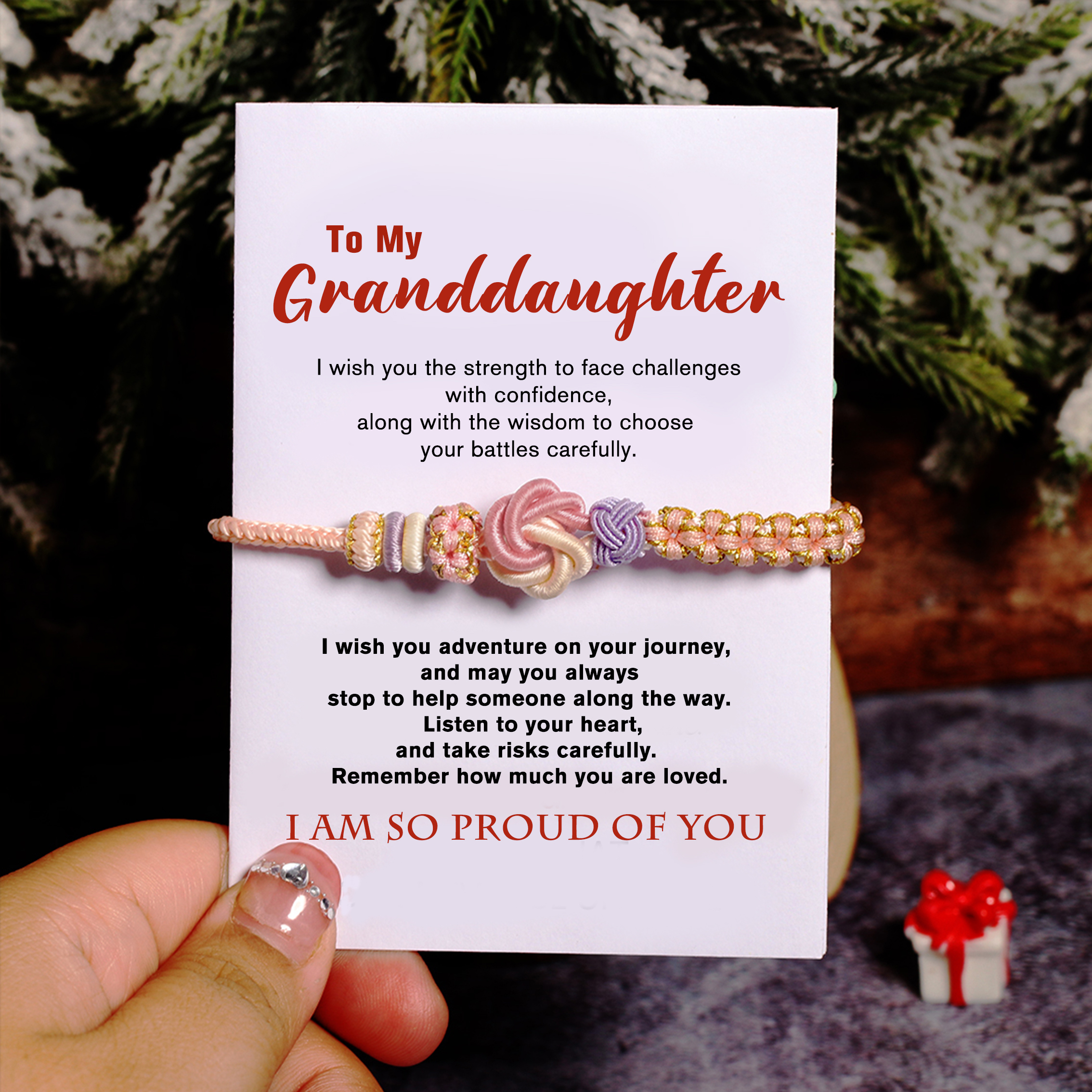 To My Granddaughter Bracelet with Message Card Peach Blossom Knot Braided Bracelet Back To School Gift for Girls Kids-Jessemade AU