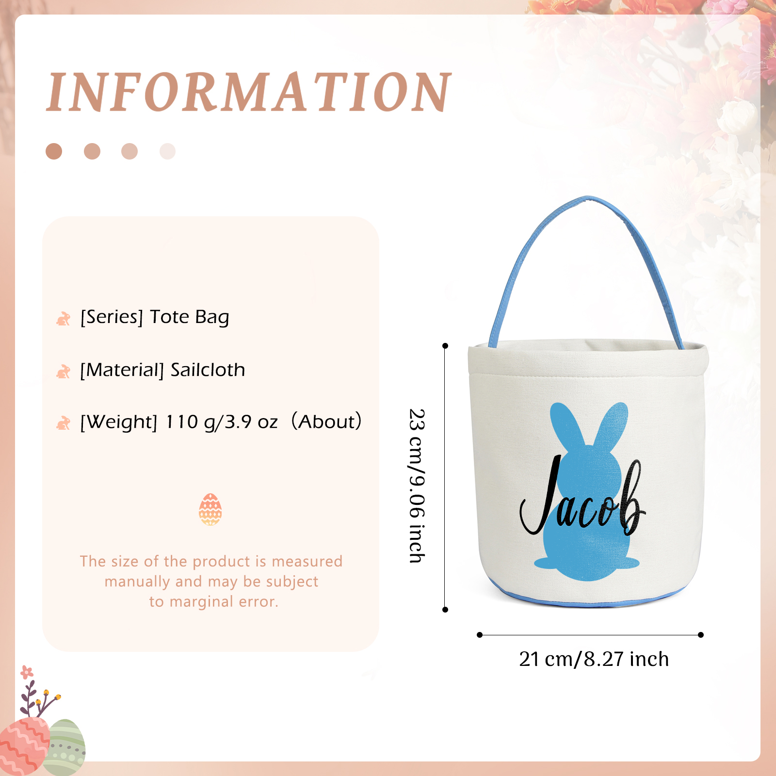 Easter Bunny Tote Bag Personalised Name Bucket Bag White Basket Gifts For Kids-Jessemade AU