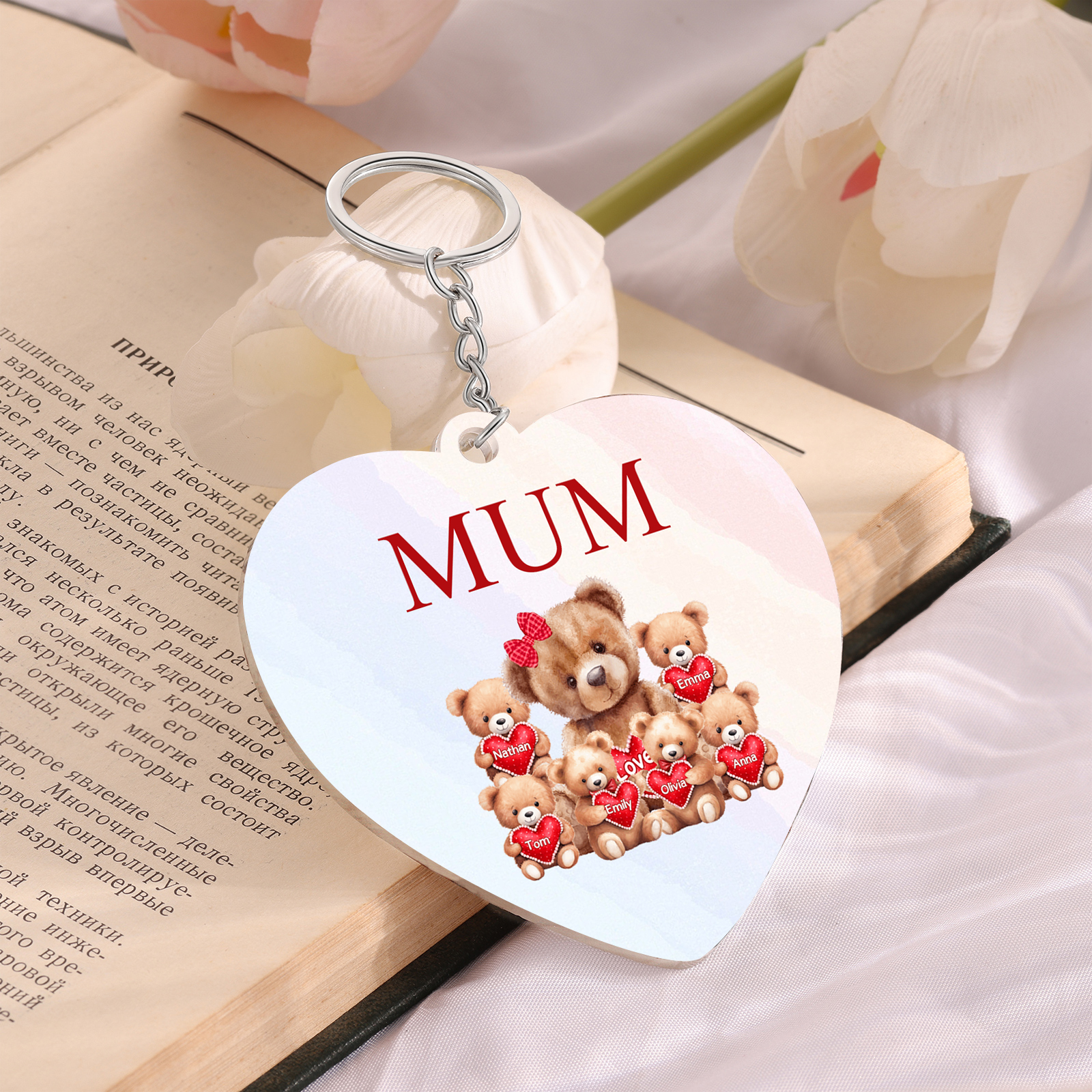 6 Names - Personalised Acrylic Keychain Custom 1 Text Teddy Bears Family Hanging Ornaments Gift for Mum/Grandma-Jessemade AU