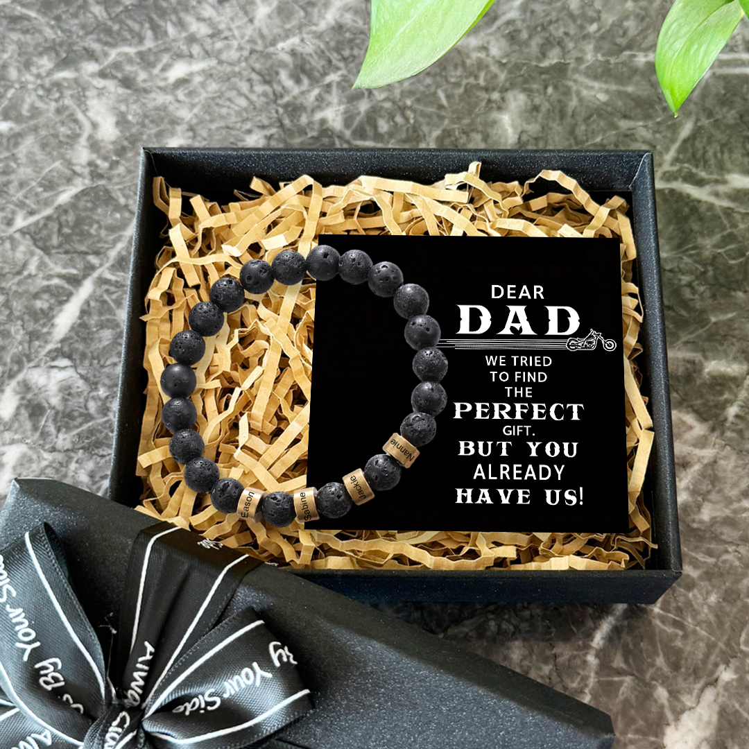 Serene Black Onyx Men Bracelet Personalised 4 Names Beaded Warp Bracelet for Dad-Jessemade AU