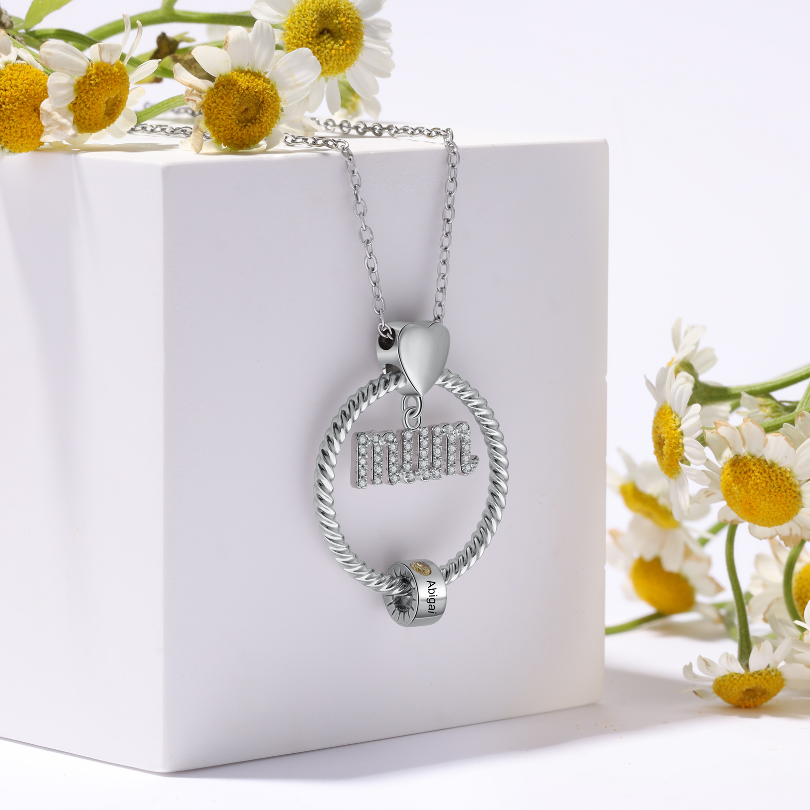1 Name - Personalised Mum Circle Pendant Necklace Custom Name & Birthstone Necklace Gifts For Mum