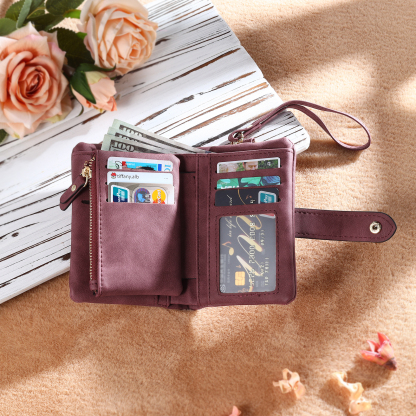 Personalised Women's Leather Wallet Custom Birthday Flower & Name & Photo Wallet Gift for Her