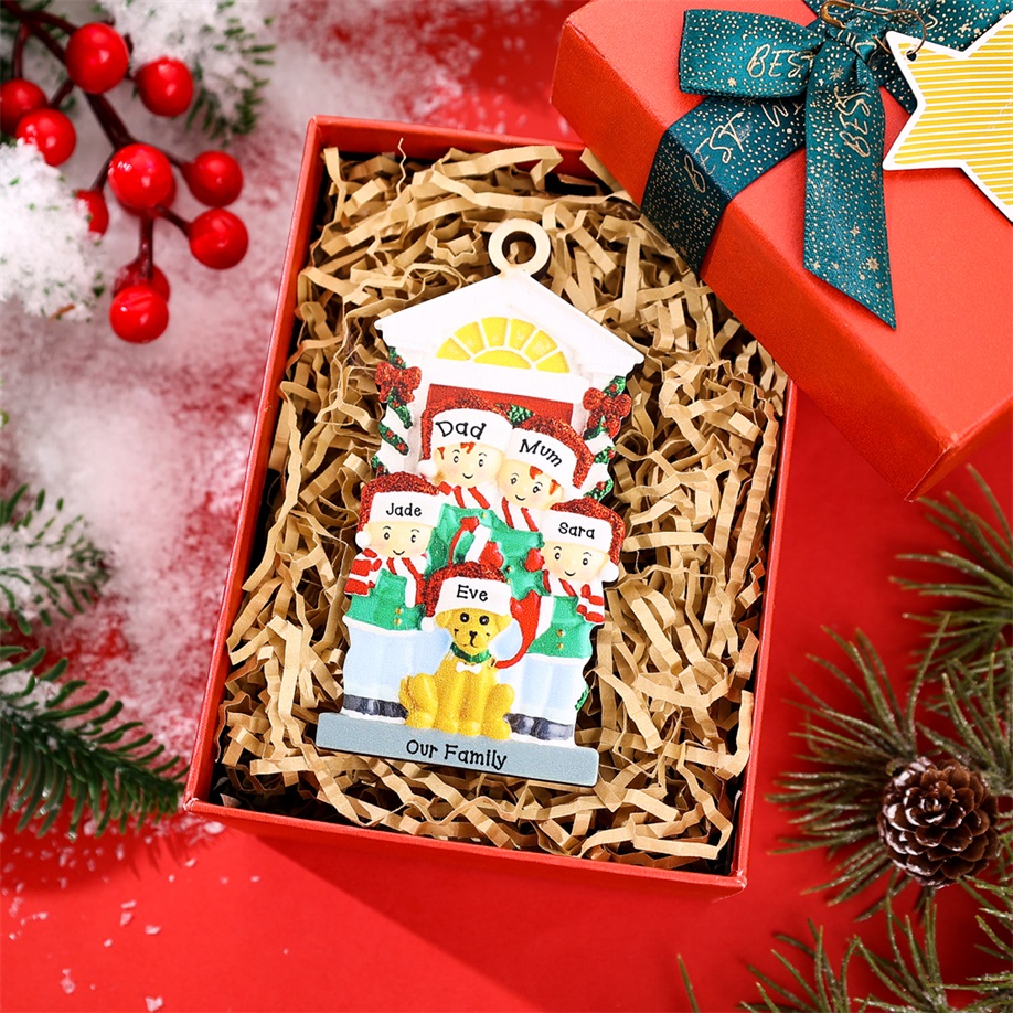 Personalised Family Christmas Ornament Custom 5 Names with Pet Hanging Ornament Gifts For Family