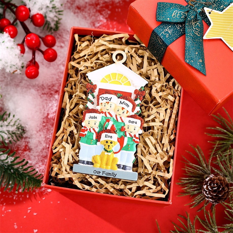 Personalised Family Christmas Ornament Custom 5 Names with Pet Dog Hanging Ornament Gifts For Family-Jessemade AU