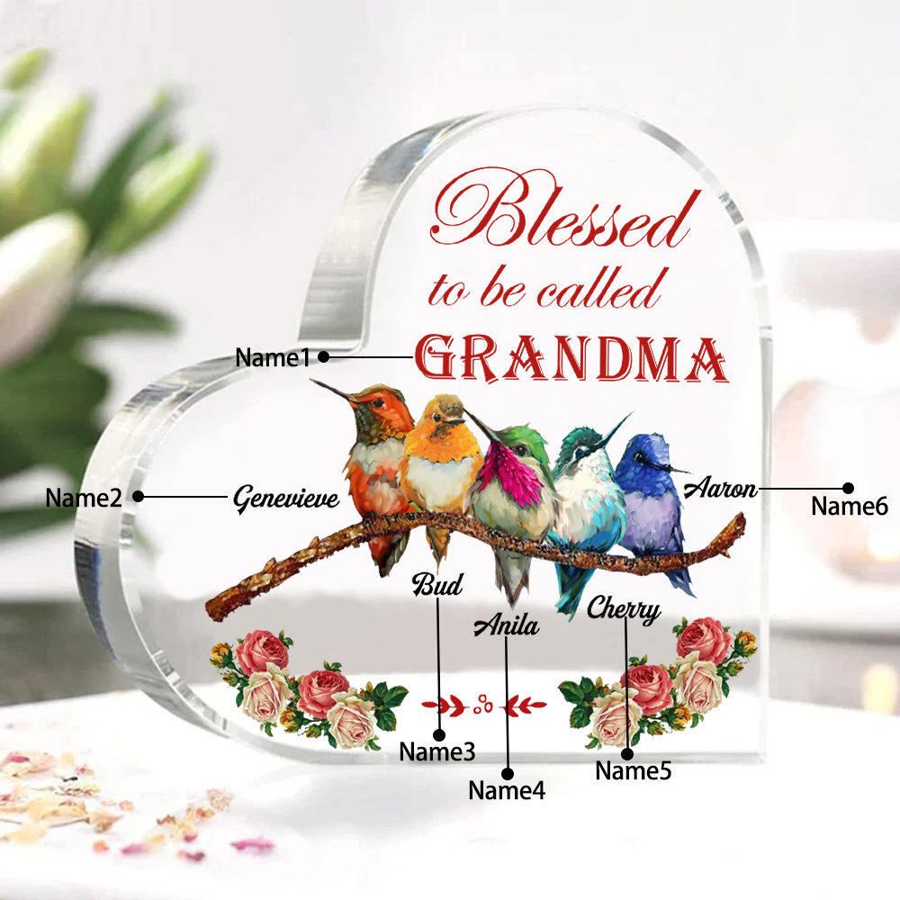 Acrylic Heart Keepsake Custom 6 Names Birds Decor Personalised Gifts for Grandma Mum-Jessemade AU