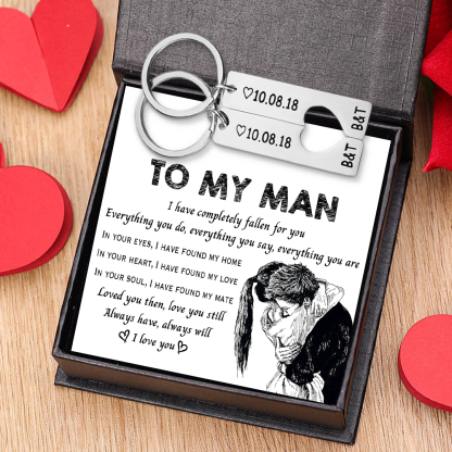To My Man/My Love Heart Keychain Set Personalised Date Initial Keyring Matching Couple Gifts-Jessemade AU