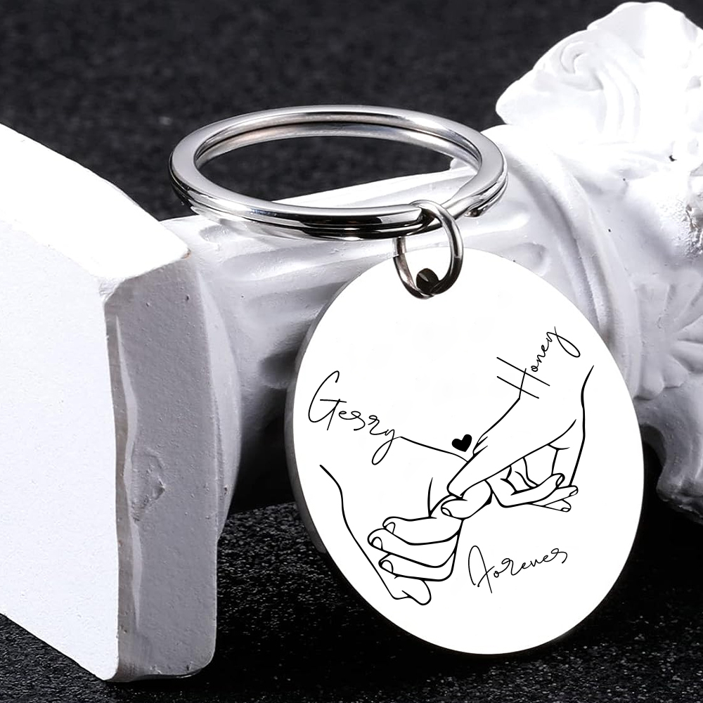 Personalised Round Couple Keychain Custom 2 Names & Text Keyring Valentine's Day Gift For Couples/Friends-Jessemade AU