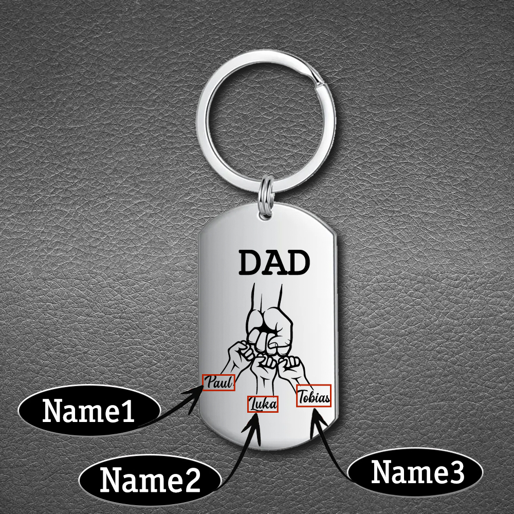 Personalised Dad Keyring Fist Bump Keychain Engrave 3 Kids' Names Father's Day Gifts-Jessemade AU