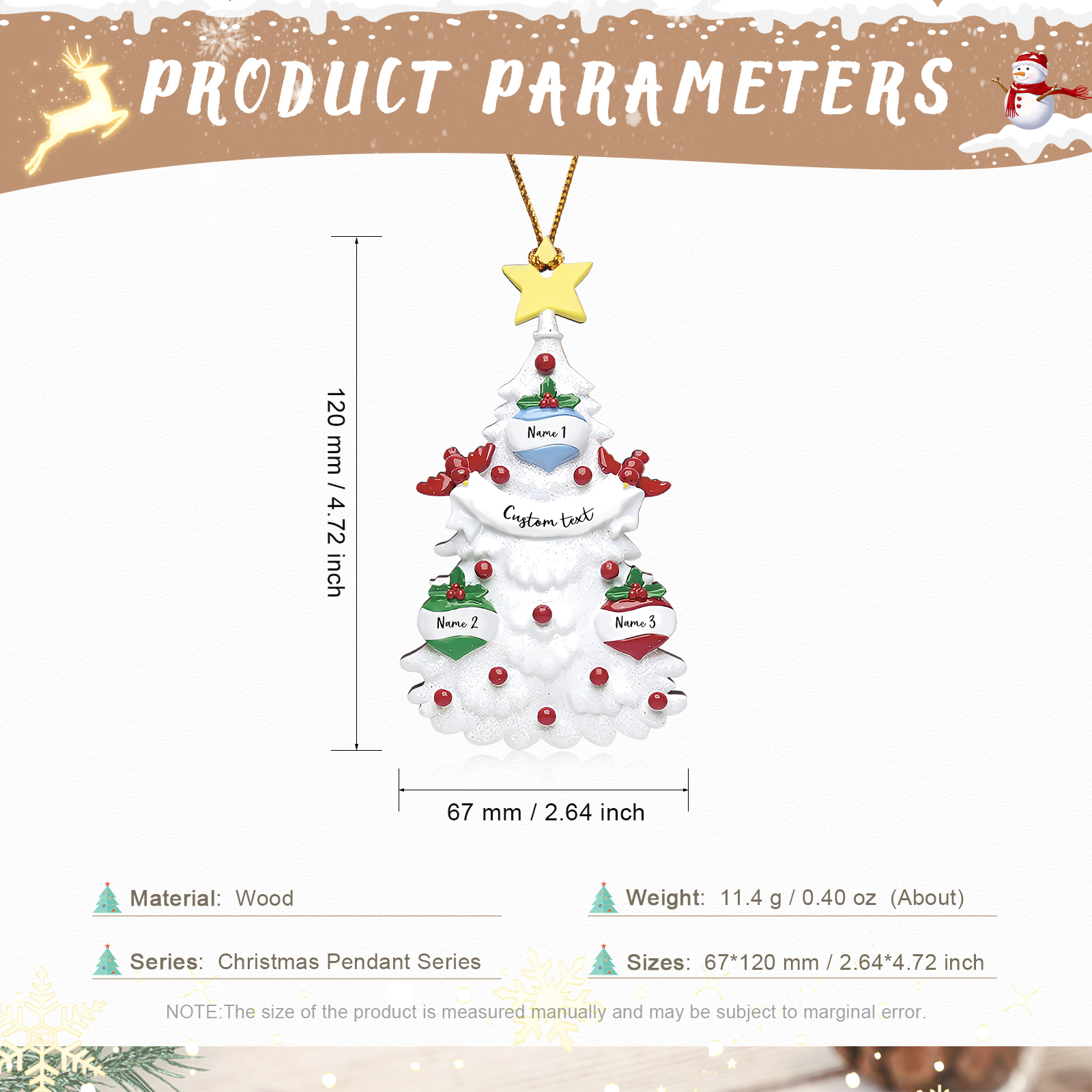 3 Names - Personalised Christmas Tree Ornament Customised Name & Text Wooden Hanging Ornaments Christmas Gift for Family-Jessemade AU