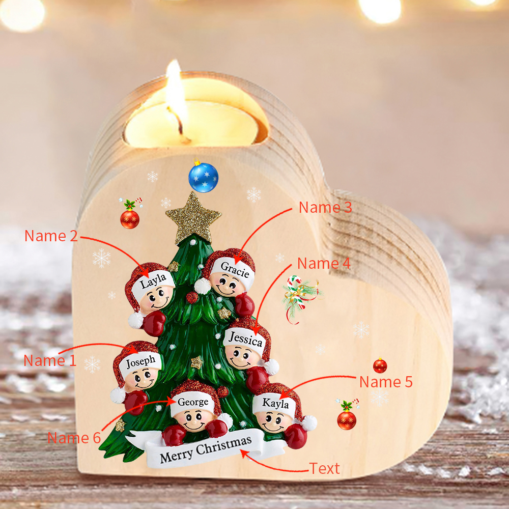 Heart-Shaped Christmas Candle Holder Engraved 6 Names Christmas Tree Candlesticks Personalised Gift for Family-Jessemade AU
