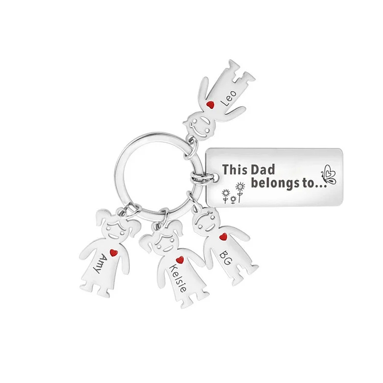 Personalised Family Keychain with 4 Kid Charms Engrave Names-Jessemade AU