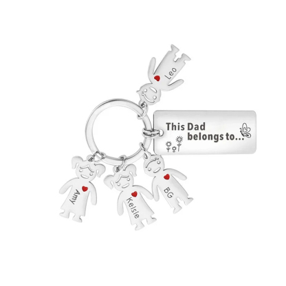 Personalised Family Keychain with 4 Kid Charms Engrave Names-Jessemade AU